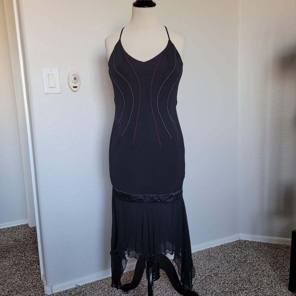 Vintage Y2K Slip Dress Yigal Azrouel Black Mermaid Embroidered Whimsygoth Small - Picture 2 of 7